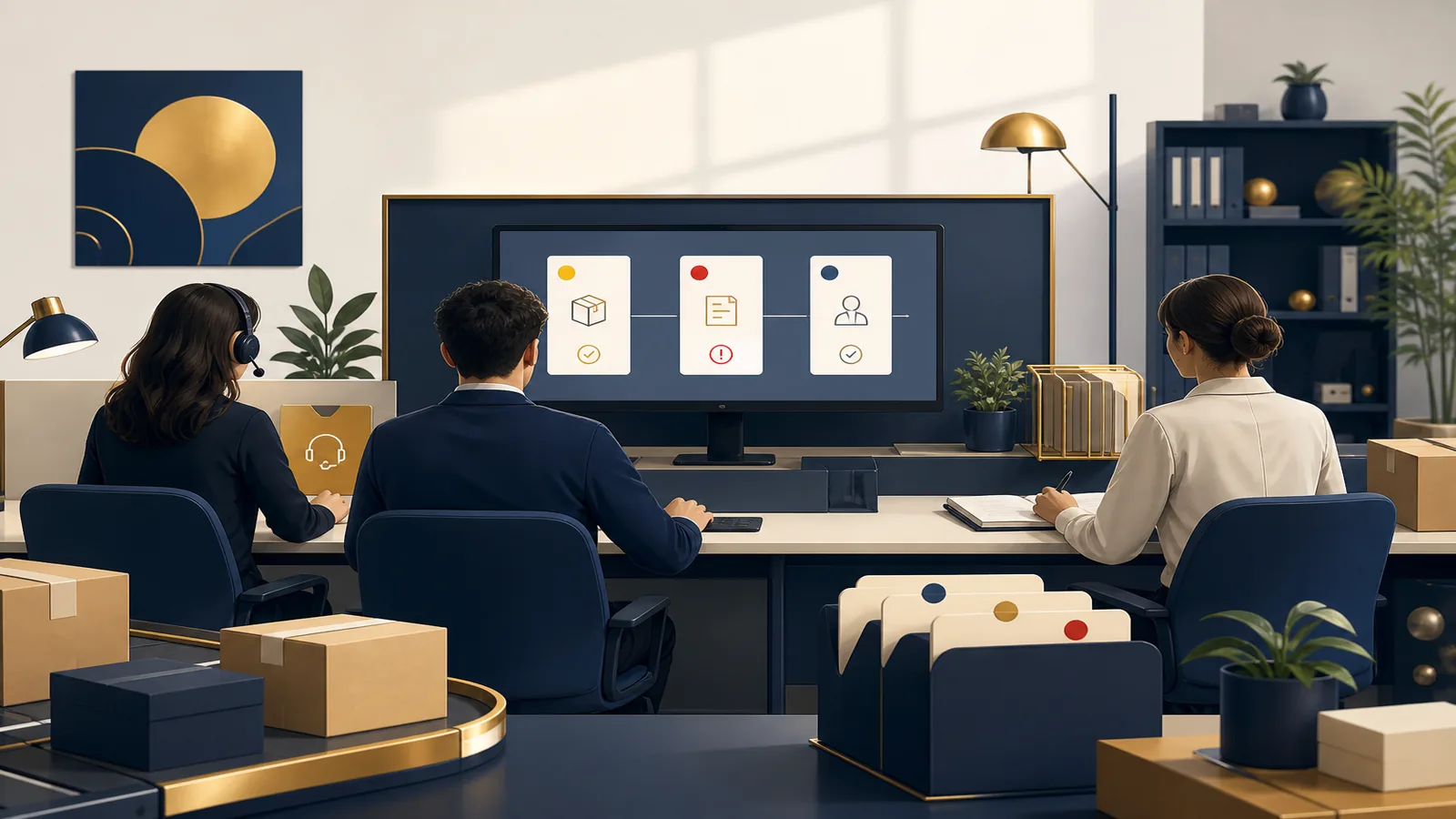Équipe pilotant les commandes, les paiements et les demandes clients depuis un flux unique