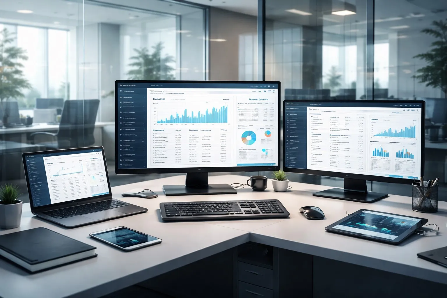 bureau digitalisé avec écrans comptables pour gain de temps