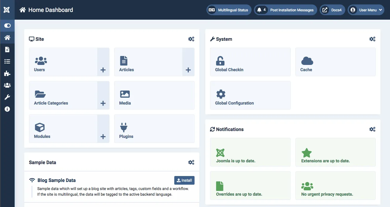 interface de Joomla