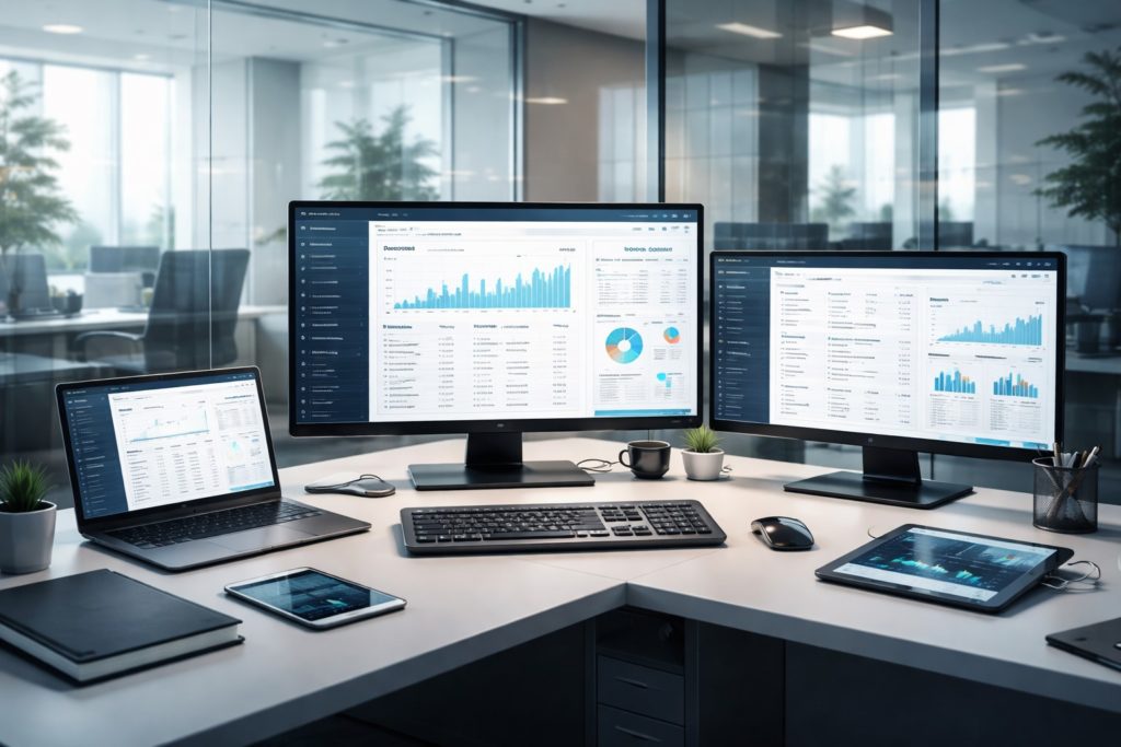 bureau digitalisé avec écrans comptables pour gain de temps